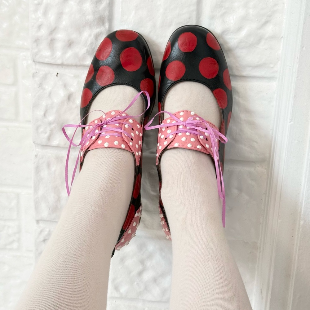 Hand Painted Polka Dot Lace-Up Shoes